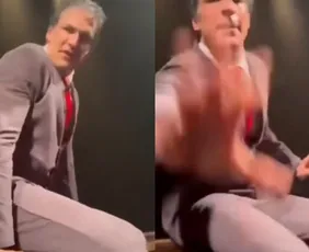 Imagem ilustrativa da imagem Mateus Solano dá tapa em celular de fã que gravava sua apresentação no teatro; veja
