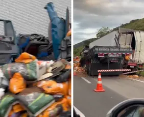 Imagem ilustrativa da imagem Acidente entre caminhão e carreta deixa motorista ferido em Guarapari