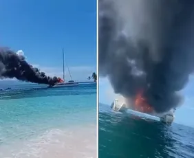 Imagem ilustrativa da imagem Brasileiros saltam em mar com tubarões após barco no Panamá pegar fogo