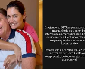 Imagem ilustrativa da imagem Michelle pede orações por Bolsonaro, que chega a hospital para internação