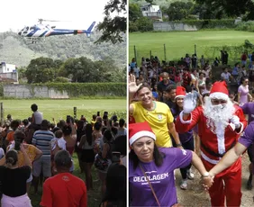 Imagem ilustrativa da imagem Papai Noel radical chega de helicóptero em Cariacica