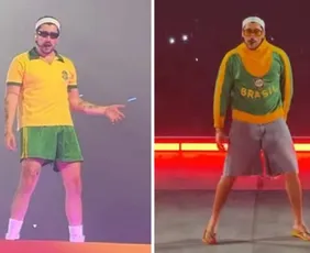 Imagem ilustrativa da imagem Bad Bunny veste casaco de Pelé, usado na Copa de 1966, durante show no Brasil