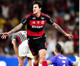 Imagem ilustrativa da imagem Com dois gols de Pedro, Flamengo vence Fluminense e vira vice-líder do Brasileirão