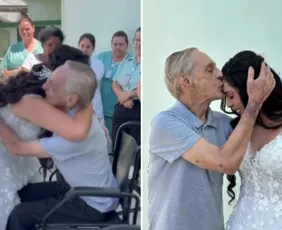 Imagem ilustrativa da imagem Filha realiza sonho de pai internado e vai de noiva a hospital no Sul do ES