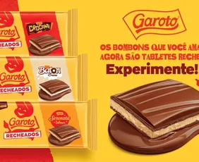 Imagem ilustrativa da imagem Garoto lança tabletes recheados com Batom, Crocante e Serenata de Amor