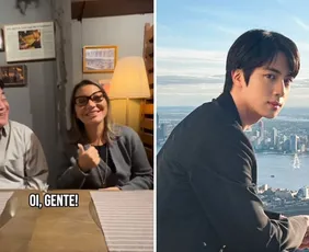 Imagem ilustrativa da imagem Janja recebe presente do cantor Jin, do grupo de K-pop BTS, durante viagem