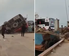 Imagem ilustrativa da imagem Ônibus cai em rio no momento em que embarcava em balsa e ao menos 18 morrem