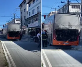 Imagem ilustrativa da imagem Ônibus pega fogo em rua movimentada de Guarapari