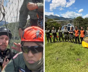 Imagem ilustrativa da imagem VÍDEO | Atleta é resgatado após sofrer acidente em voo de wingsuit no Sul do ES