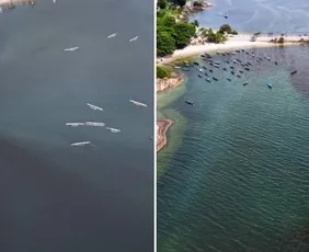 Imagem ilustrativa da imagem Monitoramento conclui que mancha na praia da Guarderia não tem causa única; entenda