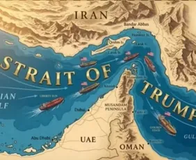 Imagem ilustrativa da imagem Trump posta imagem do Estreito de Hormuz renomeado como 'Estreito de Trump'