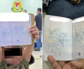 Imagem ilustrativa da imagem Filho desenha dinossauro em passaporte e cancela voo da mãe na Malásia