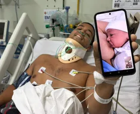 Imagem ilustrativa da imagem Policial internado em Colatina conhece filha recém-nascida por meio de videochamada