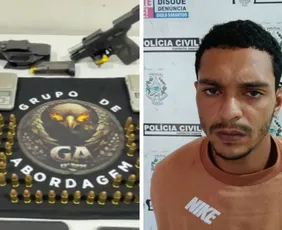 Imagem ilustrativa da imagem Foragido da Justiça é preso com pistola, munições e drogas no ES