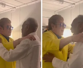 Imagem ilustrativa da imagem Gilberto Gil e Elton John trocam elogios nos bastidores do Rock in Rio