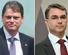 Imagem ilustrativa da imagem Tarcísio promete ajudar Flávio Bolsonaro no 2º turno contra Lula