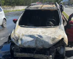 Imagem ilustrativa da imagem Carro pega fogo ao se envolver em acidente em avenida de Vitória