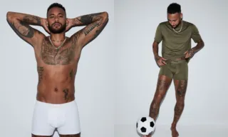 Imagem ilustrativa da imagem De cueca, Neymar estrela campanha da marca de Kim Kardashian