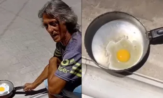 Imagem ilustrativa da imagem Em meio a onda de calor, sósia de Jorge Jesus “frita” ovo em calçada de Cachoeiro