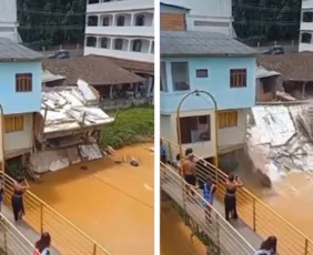 Imagem ilustrativa da imagem Casa desaba e escombros caem em rio na região Serrana do ES