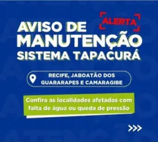 Imagem ilustrativa da imagem Serviço no Sistema Tapacurá suspenderá fornecimento de água no Grande Recife