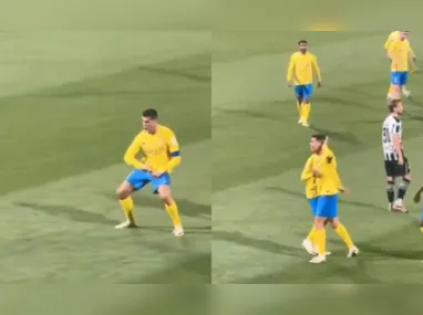 Imagem ilustrativa da imagem VÍDEO | Cristiano Ronaldo faz gesto obsceno após torcida rival entoar nome de Messi