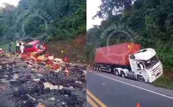 Imagem ilustrativa da imagem Acidente entre carreta, caminhão e carro causa morte e interdita BR-101 no ES