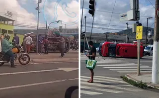 Imagem ilustrativa da imagem Ambulância capota e complica trânsito próximo à subida da ponte em Jardim América