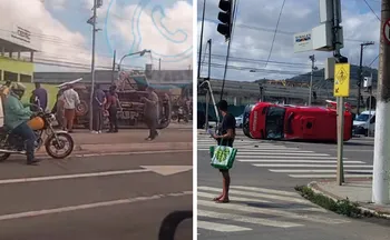 Imagem ilustrativa da imagem Ambulância capota e complica trânsito próximo à subida da ponte em Jardim América