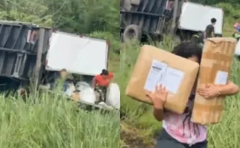 Imagem ilustrativa da imagem Carreta tomba na BR-101 e carga é saqueada no ES