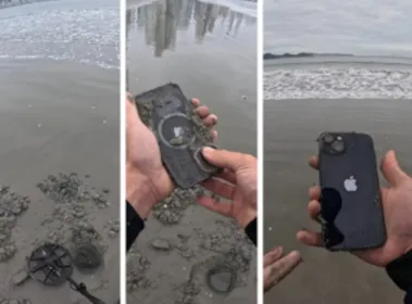 Imagem ilustrativa da imagem VÍDEO | Jovem com detector de metais acha Iphone soterrado e devolve à dona
