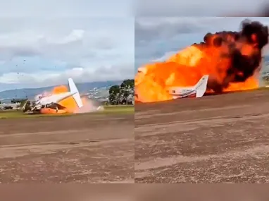 Imagem ilustrativa da imagem Avião cai e explode durante decolagem na Venezuela; duas pessoas morreram