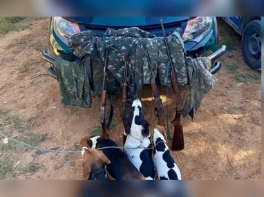 Imagem ilustrativa da imagem Caçadores são detidos com cães e arsenal e R$ 14 mil no ES