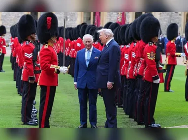 Charles III e Donald Trump durante visita do presidente republicano ao Reino Unido