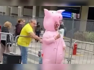 Imagem ilustrativa da imagem Homem golpeia 'porquinho da Paulista' com garfo durante manifestação