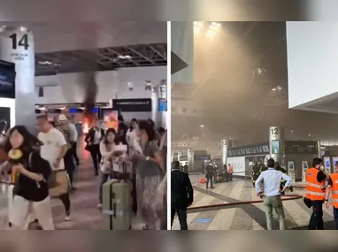 Imagem ilustrativa da imagem VÍDEO | Homem ateia fogo em lixeiras e móveis em aeroporto na Itália
