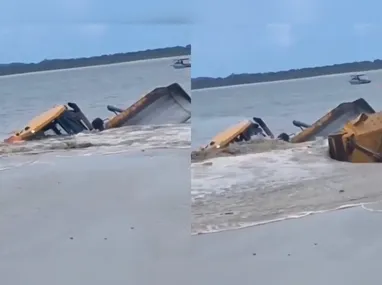 Imagem ilustrativa da imagem Vídeo: areia ‘engole’ máquina durante obras de alargamento de praia em SC