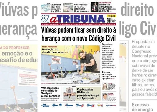 Imagem ilustrativa da imagem Confira os destaques do jornal A Tribuna desta quarta-feira