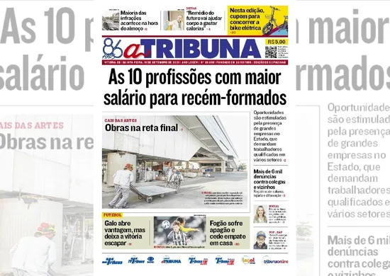 Imagem ilustrativa da imagem Confira os destaques do jornal A Tribuna desta quinta-feira
