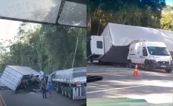 Imagem ilustrativa da imagem BR 101 fica interditada após acidente entre van, carreta e caminhão no Sul do ES