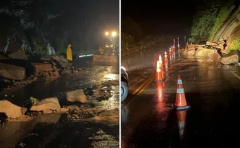 Imagem ilustrativa da imagem Deslizamento de rochas após fortes chuvas interdita rodovia no Sul do ES