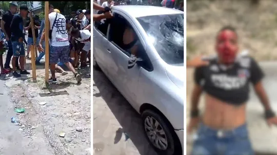 Imagem ilustrativa da imagem Cenas de selvageria: imagens registram espancamentos em briga de torcidas no Barro