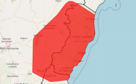 Imagem ilustrativa da imagem Inmet emite alerta vermelho para chuvas intensas em todo o ES