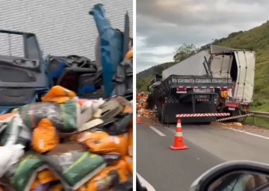 Imagem ilustrativa da imagem Acidente entre caminhão e carreta deixa motorista ferido em Guarapari