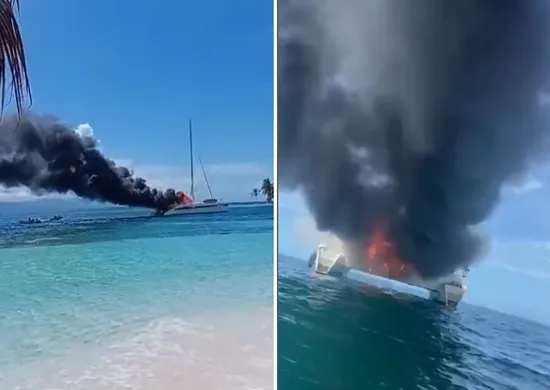 Imagem ilustrativa da imagem Brasileiros saltam em mar com tubarões após barco no Panamá pegar fogo