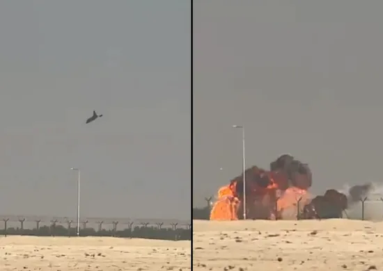 Imagem ilustrativa da imagem Caça da Índia cai durante show aéreo em Dubai; piloto morre