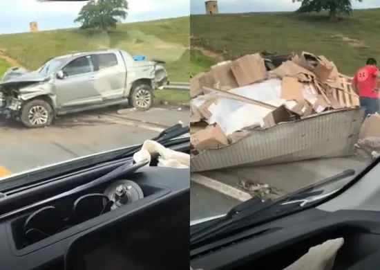 Imagem ilustrativa da imagem Carreta cai em ribanceira após colidir em caminhonete na BR-101 em Aracruz