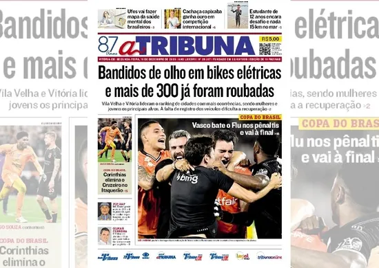 Imagem ilustrativa da imagem Confira os destaques do jornal A Tribuna desta segunda-feira