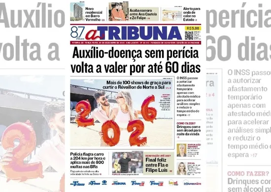 Imagem ilustrativa da imagem Confira os destaques do jornal A Tribuna desta terça-feira
