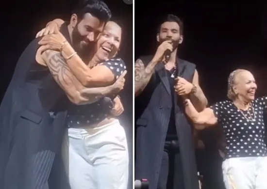 Imagem ilustrativa da imagem Fã sobe ao palco e surpreende Gusttavo Lima ao dizer que tem 102 anos